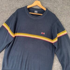 VTG Le Tigre Men XL Sweater Blue Knit Striped Sporty Retro Y2K Crewneck Pullover